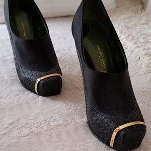 Christian Siriano Black Quilted Silk Shoe Booties with Square Toe